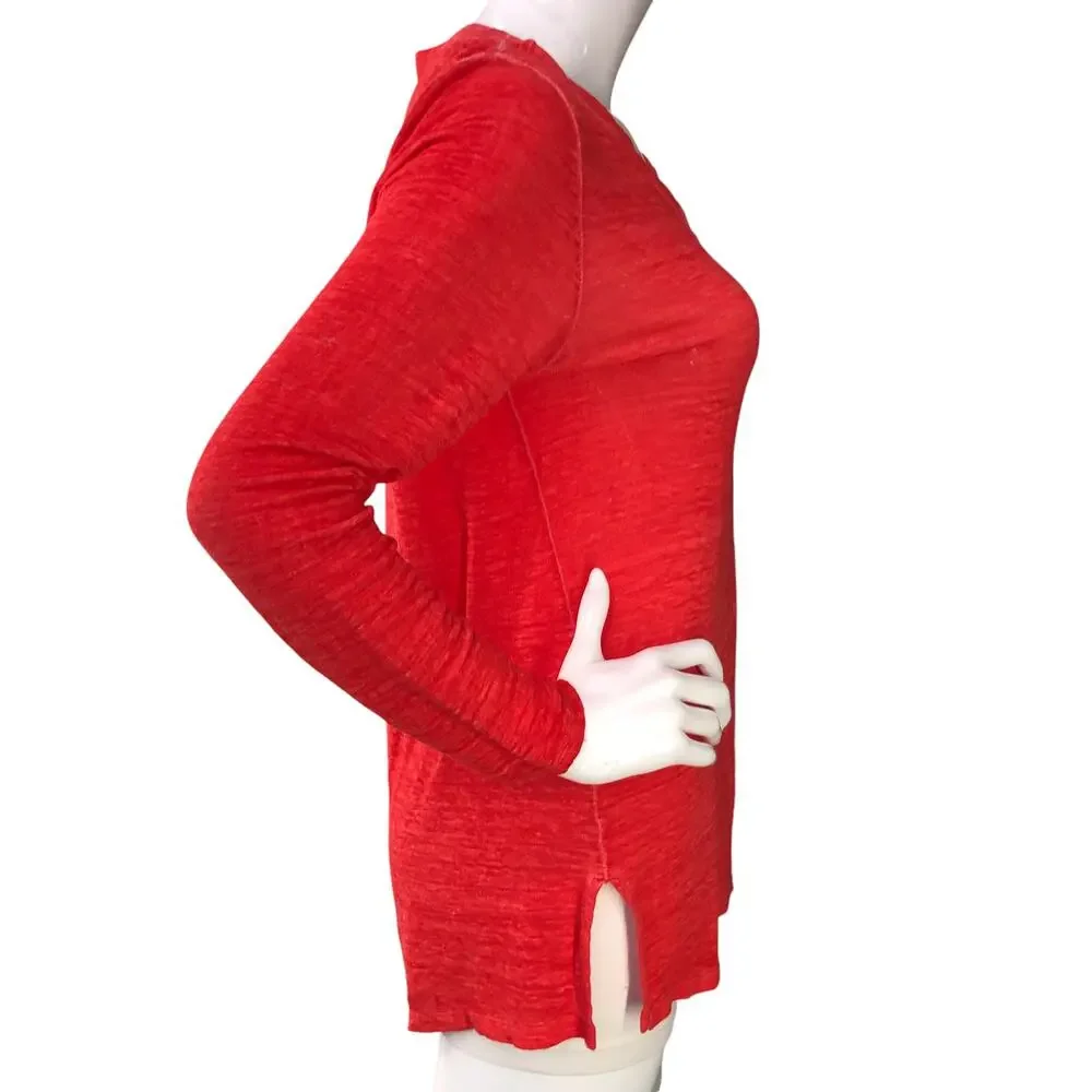 Chicos Womens Size 0 US S Linen Slplit Neck Tunic Top Soft Knit Garment Dyed Red